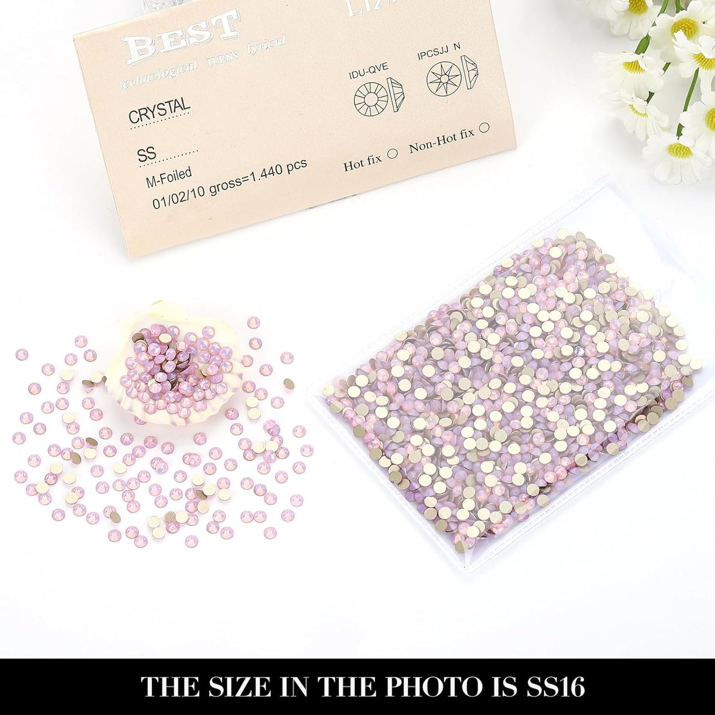 Novani Pink Opal Rhinestones 1440pcs Flat Back Round Rhinestone Style 2088 Sparkly Crystal Gemstones for Nail Art and Crafting SS16,3.8-4.0mm