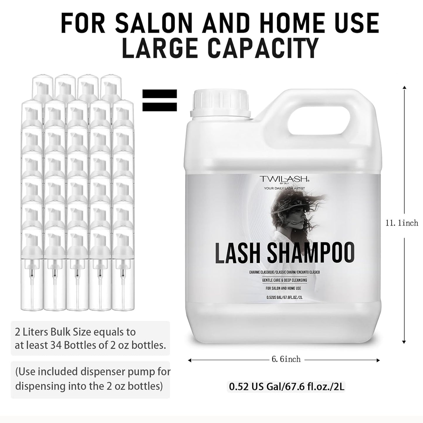 Lash Shampoo Bulk, Eyelash Cleanser for Extensions 2 Liters, Dispenser Pump, Non-irritating or Burning Eyelid Foaming Cleanser for Professional Salon and Home Use (Classic Charm-2L)