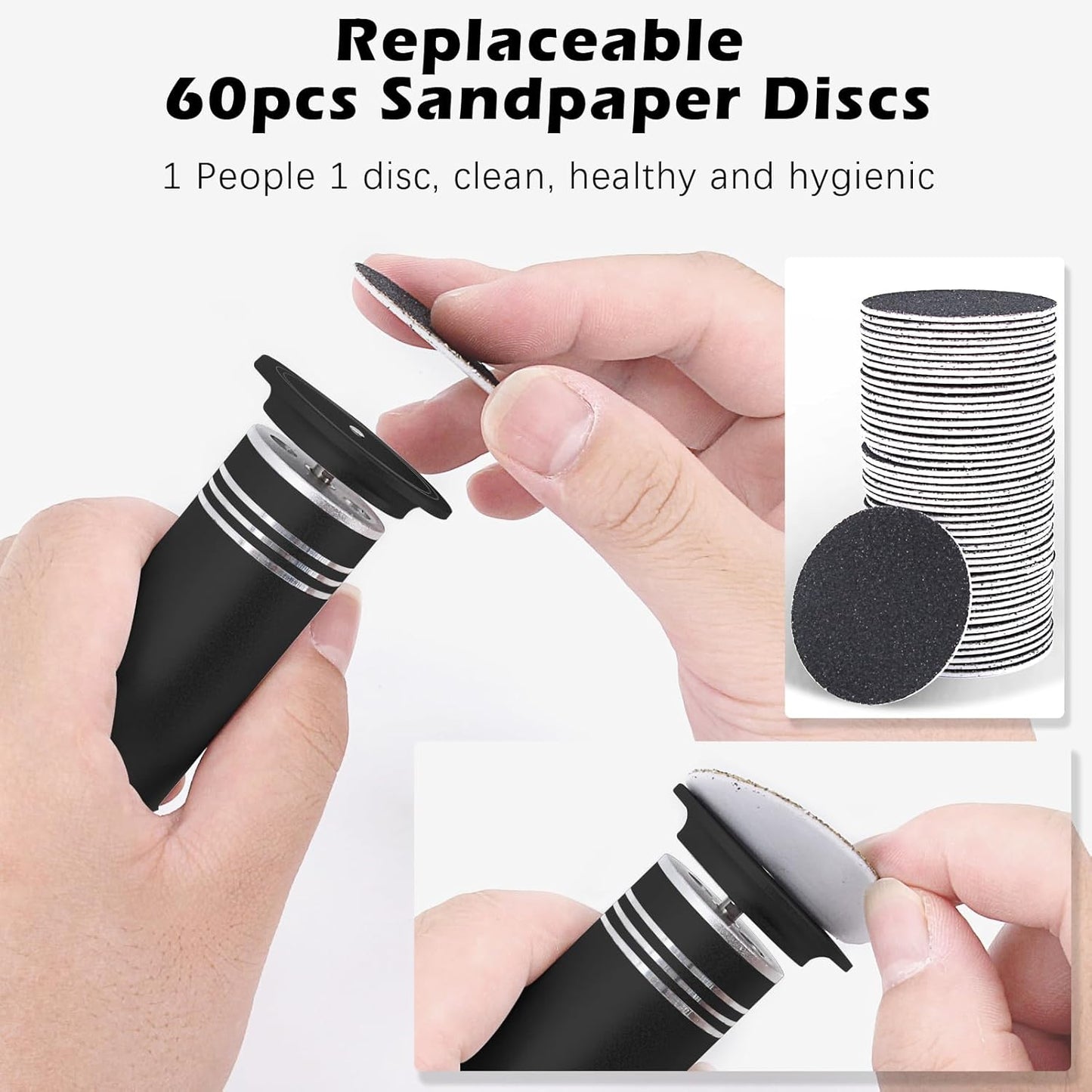 Upgraded Electric Callus Remover for Feet 1200RPM, Adjustable Speed Professional Electric Foot Sander Foot Grinder Heel File Pedicure Tool for Women Men Cracked Dead Skin, 60 Sandpaper Discs, Black