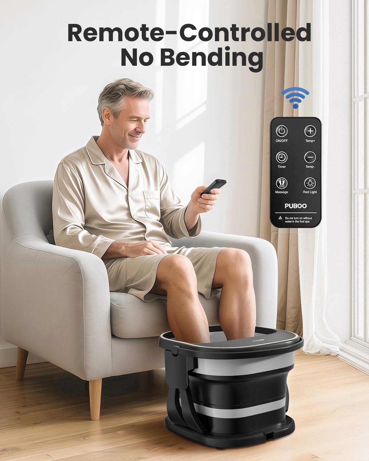 Puboo Collapsible Foot Spa Bath with Heat, Remote & Timer, 16 Massage Balls, Support Rods – Heated Pedicure Soaking Tub for Stress Relief, US Size Up to 11