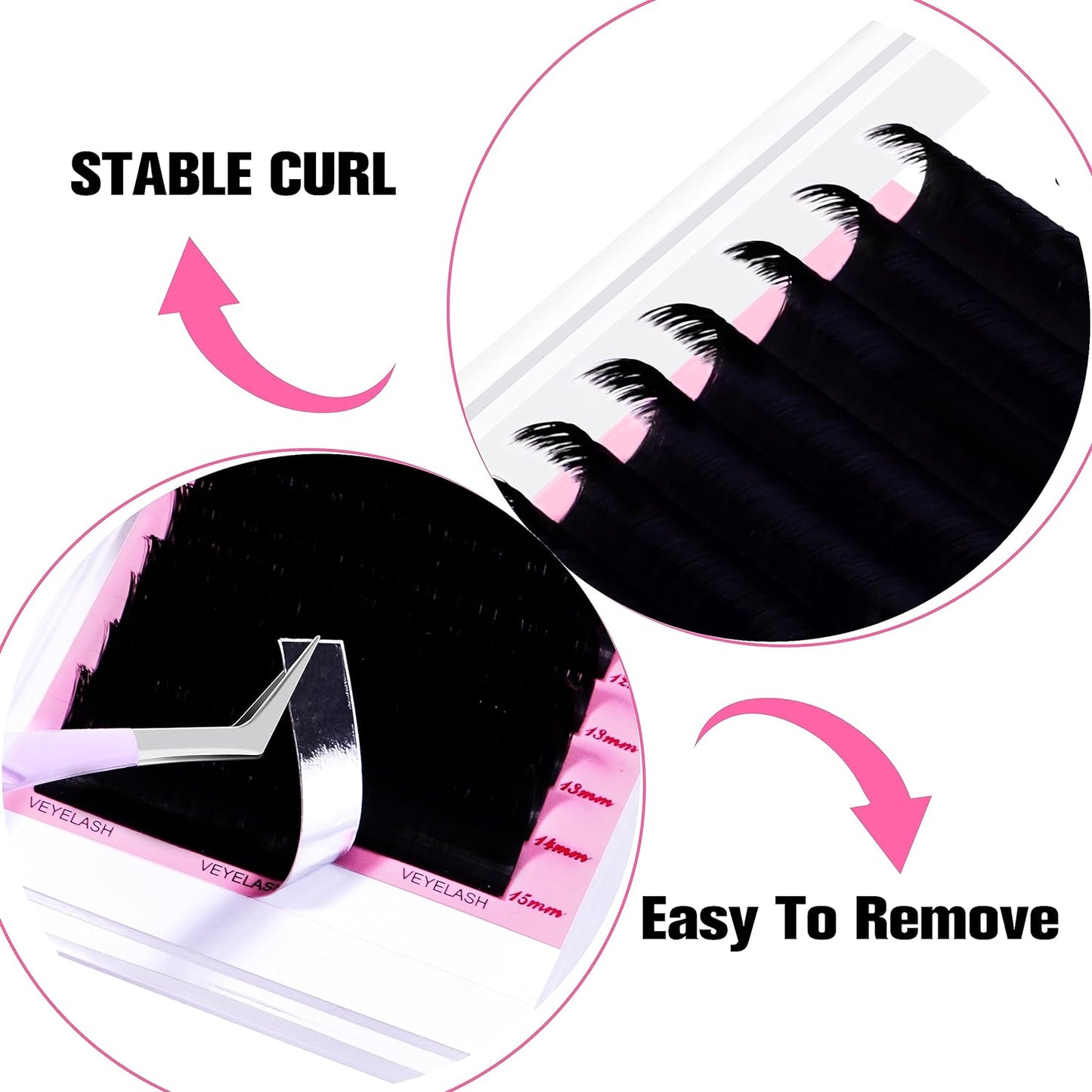 VEYES INC Cashmere Smart Fan Lash Extensions 0.03 0.05 0.07 C/CC/D Curl 8-20mm Mixed & Single Length, Super Matte Black Volume Lashes, Professional Supplies for Lash Techs (0.07 D 11mm)