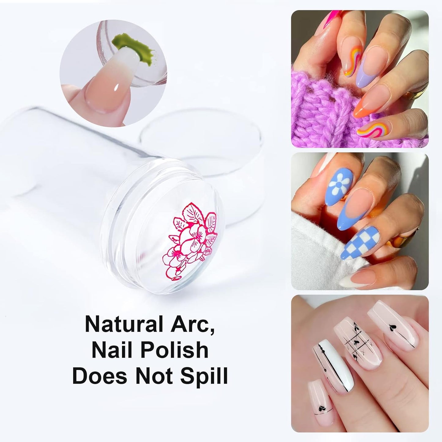 X&D Nail Art Stamper Clear Jelly Nail Art Stamping Transparent Silicone Rubber Nail Polish Stamper with Acrylic Scraper, Spare heads, Stainless Steel Plate Kit for French Tips and Transfer Images B