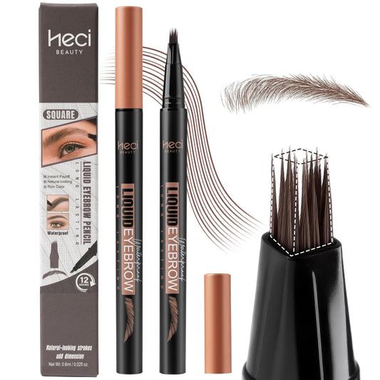 Microblading Eyebrow Pen Hair Stroke Brush, Waterproof Liquid Eyebrow Pencil for Women, Shapes & Fills Hair-Like Looking Brows, 24hrs Long-Lasting, Easy to Use, Multiple Uses, Gifts for Her,Dark Brown