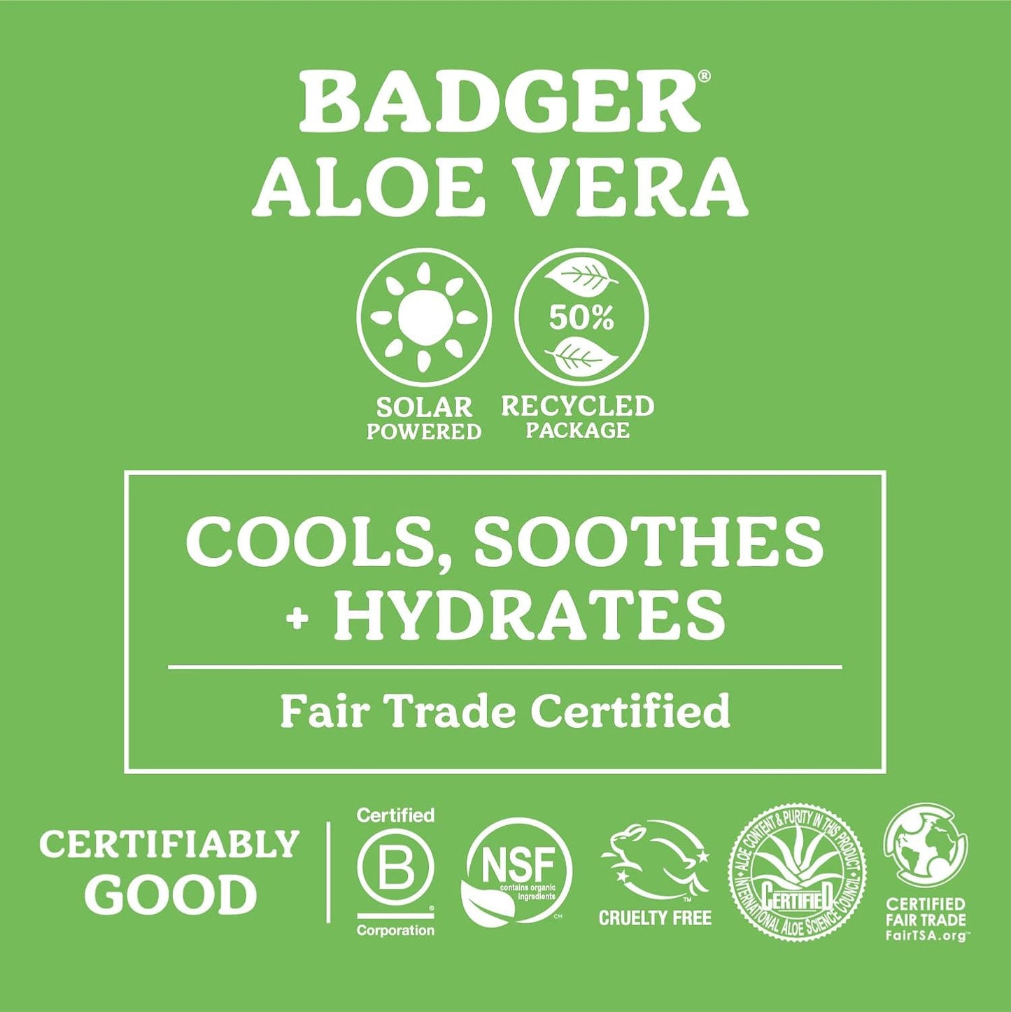 Badger Organic Aloe Vera Gel for Face & Body, 96% Pure Unscented Organic Aloe Gel for Cooling, Soothing, Non-Sticky Sunburn Relief, Vegan, Fair Trade & Hypoallergenic, 4 fl oz