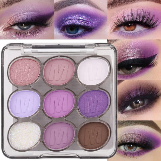 9 Colors Purple Grape Matte Shimmer Eyeshadow Palette for Eye Makeup,High Pigmented Brown Eye Shadow Primers Powder Palet de sombras de ojos