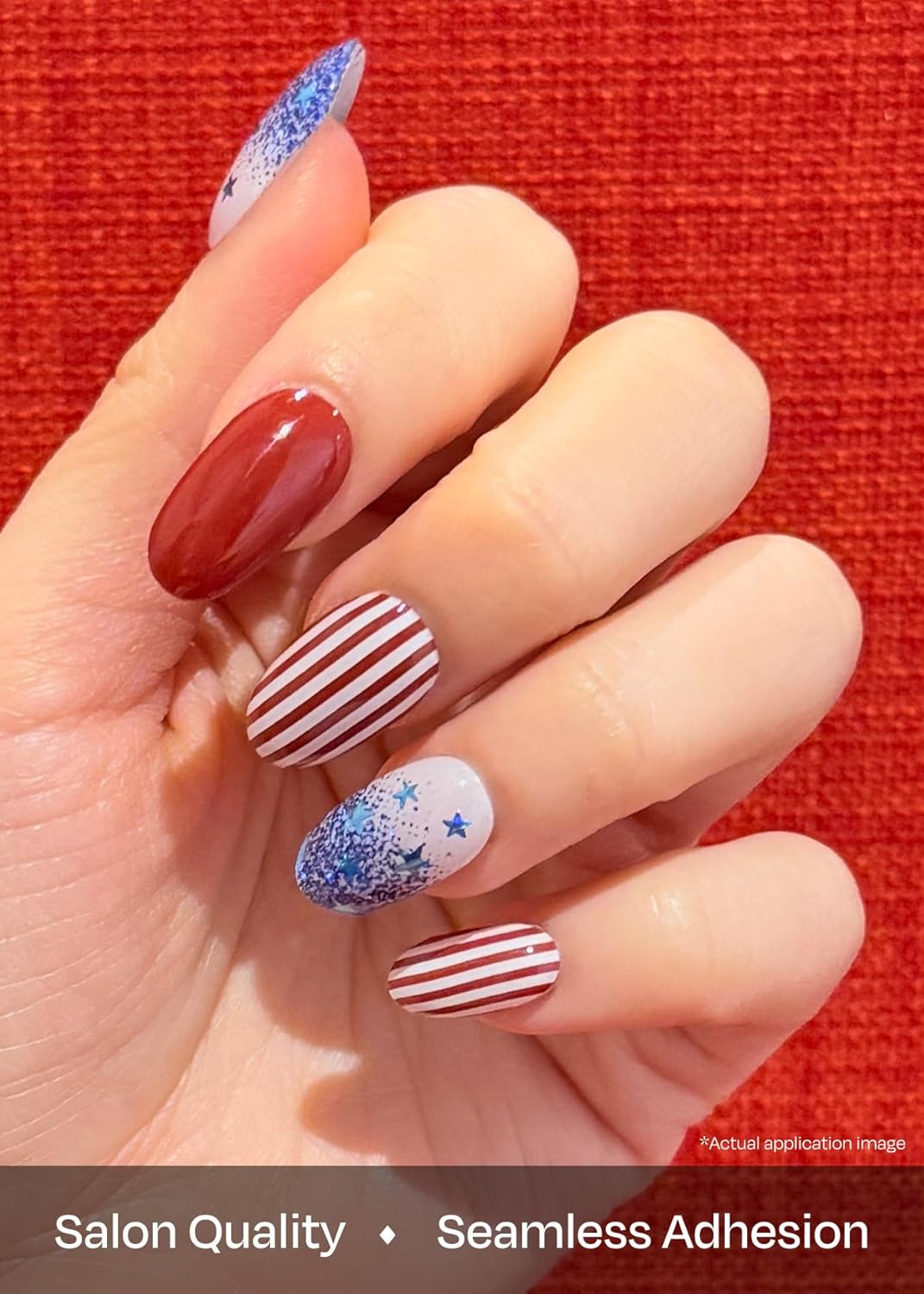 ohora Semi Cured Gel Nail Strips (N Spangled Burst) - Works with Any Lamps, Salon-Quality, Long Lasting, Easy to Apply & Remove - Includes 2 Prep Pads, Nail File & Wooden Stick