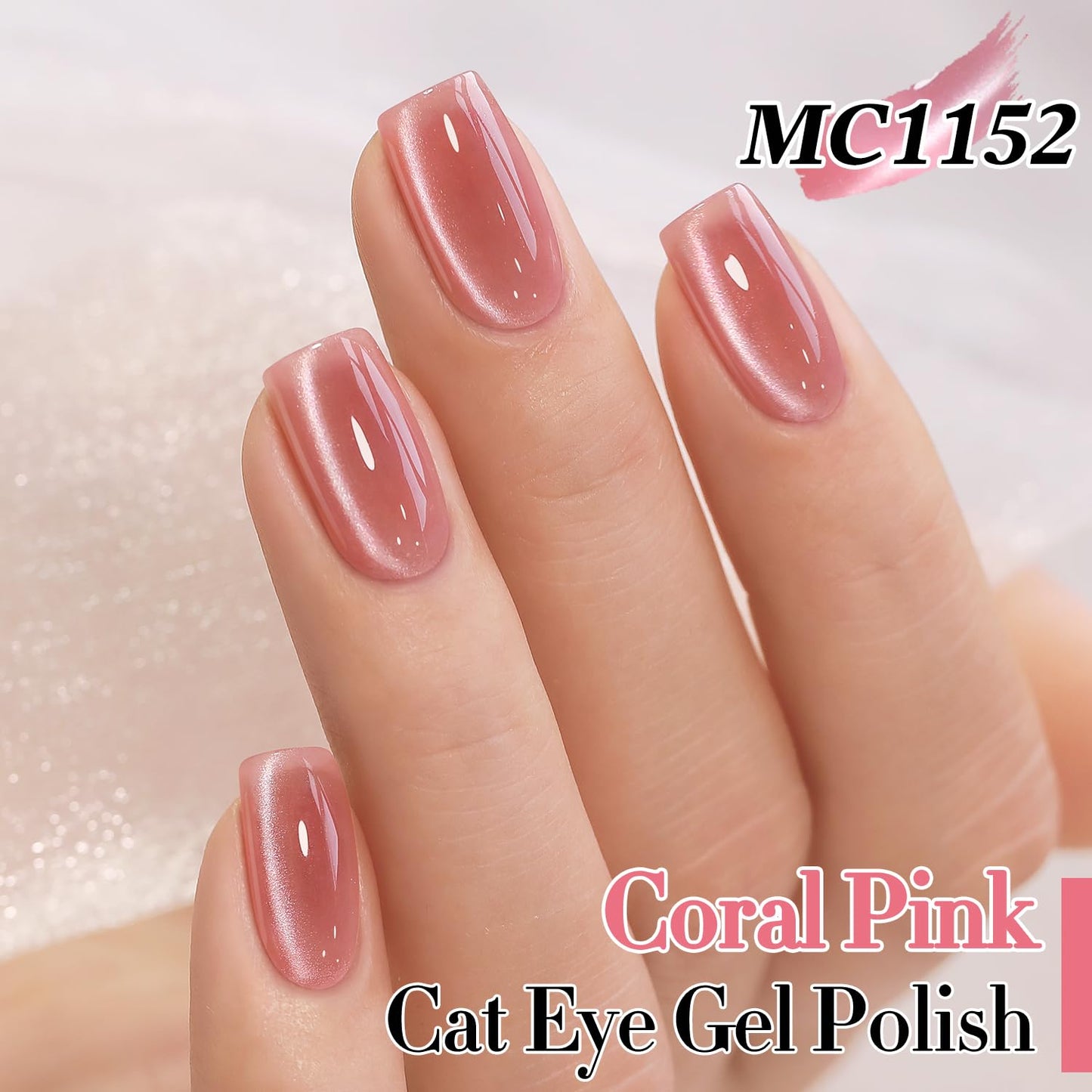 Double Rhythm 0.5 Oz Cat Eye Gel Polish with Magnet Same Color Same Bottle Holographic Glitter Shimmer Translucent Color Salon 15 ML Magnetic Nail Art (Coral Pink-MC1152)