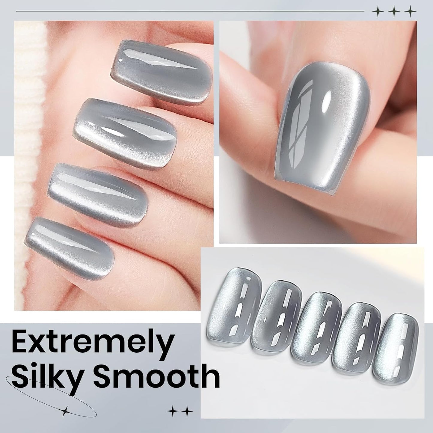 Moonlight Cat Eye Gel Nail Polish 10ml Silk Magnetic Nail Polish Glass Cateye Gel Polish with Magnetic Stick Soak Off UV LED Nail Lamp Nail Art Manicure Salon Home DIY 001, Gray