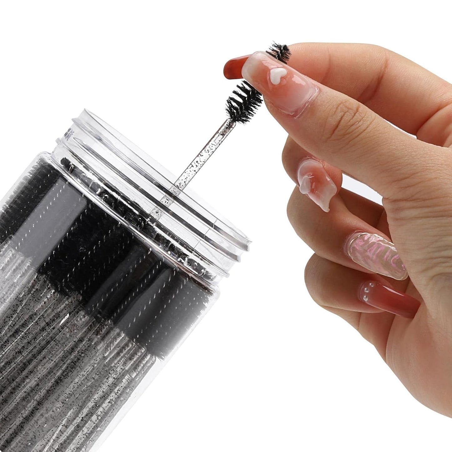 100 Pcs Disposable Mascara Wands, Crystal Eyebrow Spoolies Brush for Eyelash Extensions, Black Lash Brushes with Container