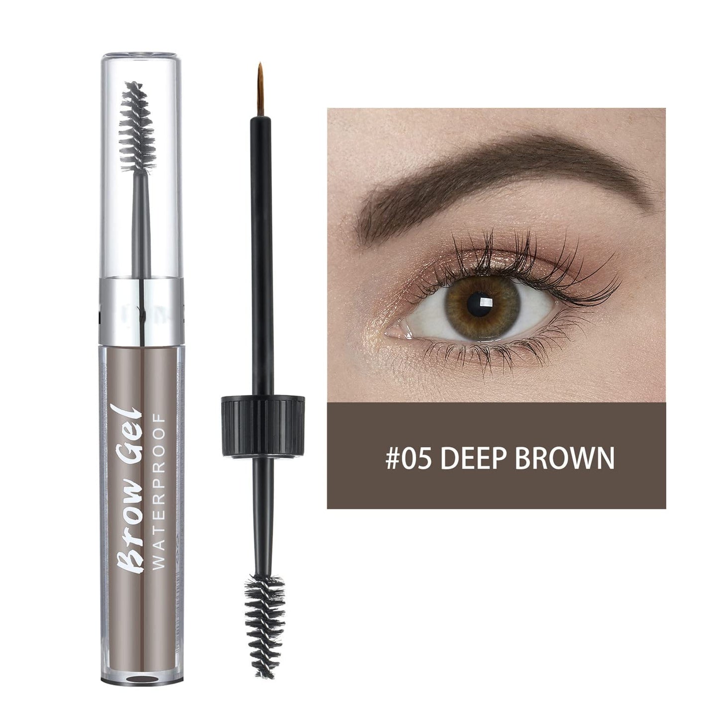 MAEPEOR Waterproof Eyebrow Gel 8 Colors Full-pigmented Long Lasting Liquid Brow Gel for Fuller & Defined Looking (#05 Deep Brown）