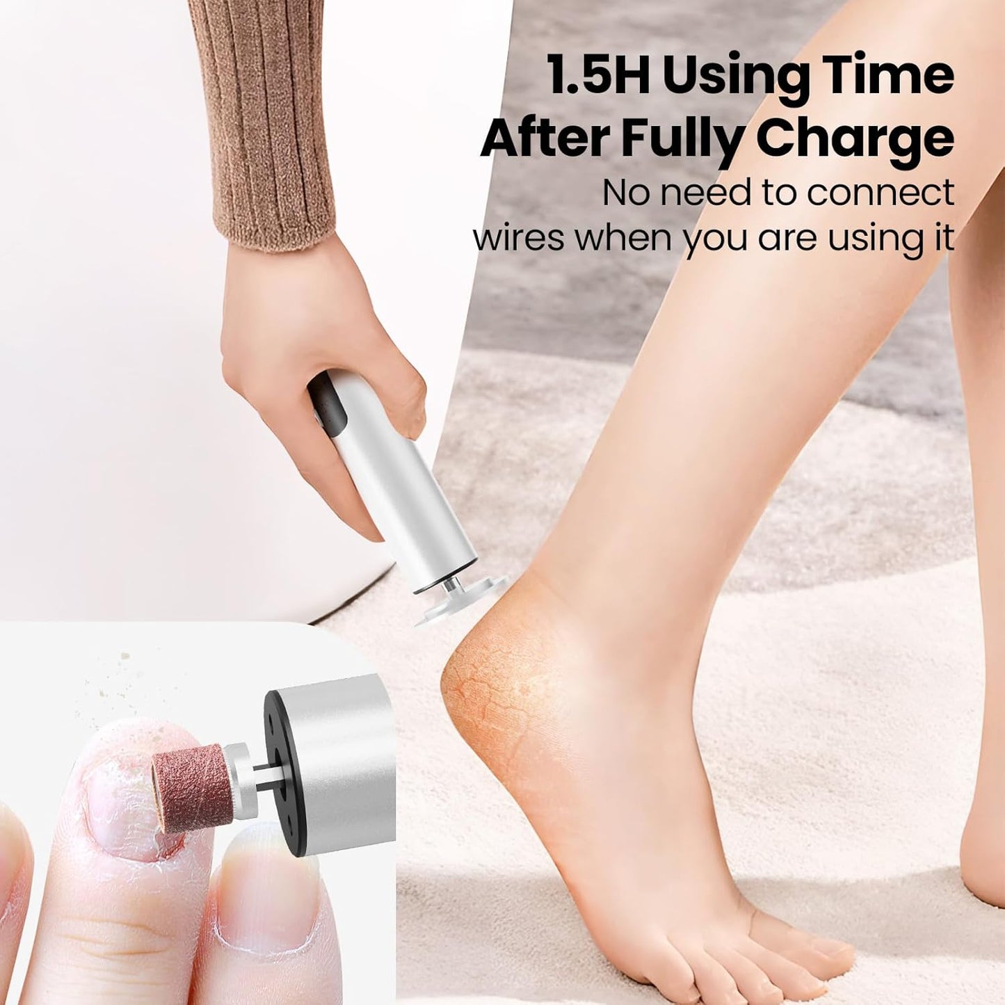 Electric Foot Callus Remover, 2 in 1 | 6 Speed Adjustable Foot File Nail Grinder with Sandpaper Disks, Professional Sander Pedicure Tool for Feet Dead Skin, Self Care Gifts for Women Mom Lover Friends