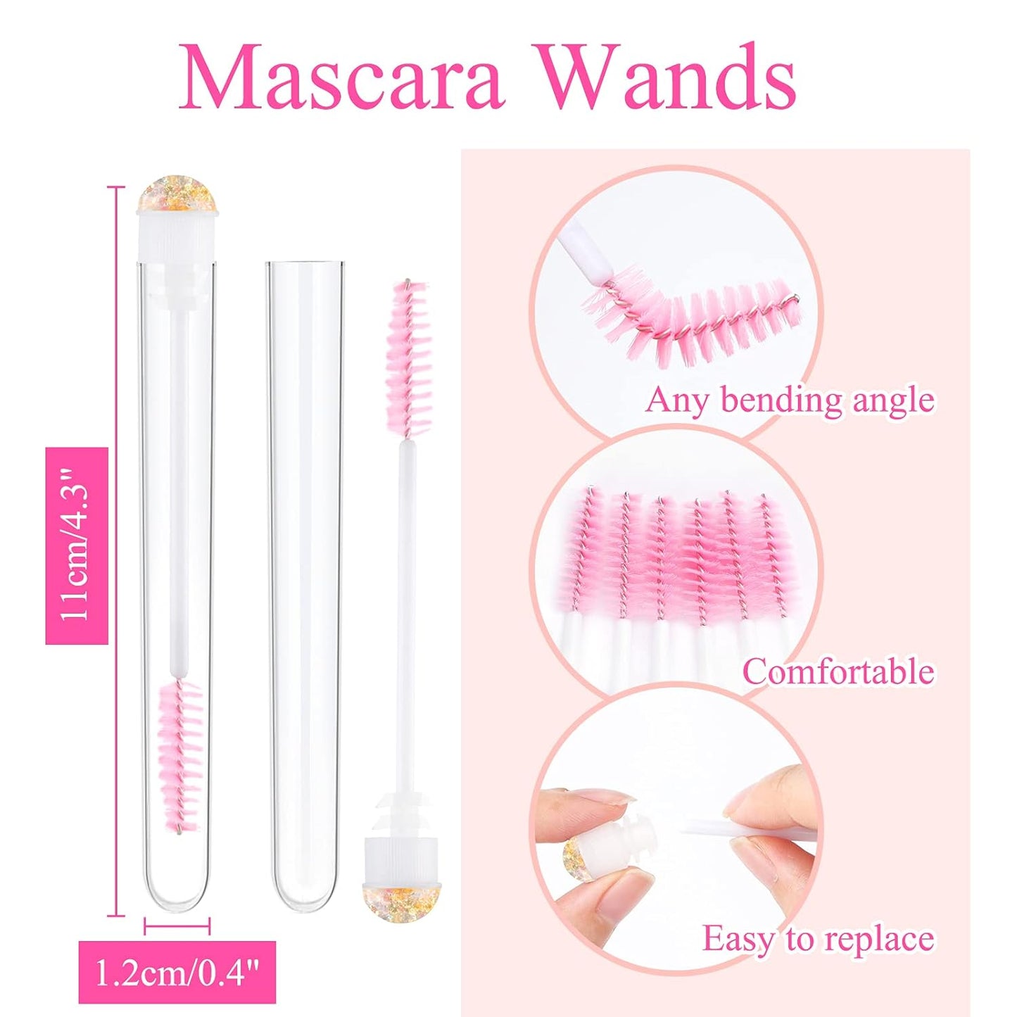 50pcs Eyelash brush Lash Wand Makeup tool Eyelash Extension supplies Cleaning brush Diamond Mascara foil pink