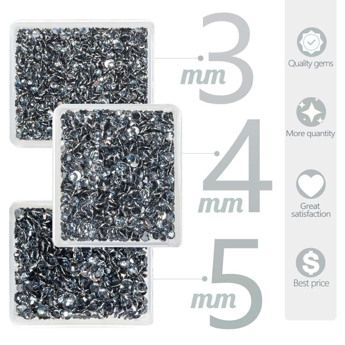 Dark Gray Resin Rhinestones for Crafting 3mm 4mm 5mm Crystal Black Diamonds Flatback Stones Non-Hotfix Crystals Gems Charms Charms for Nails Face Eyes Makeup Tumblers Bottles DIY Crafts Shoes