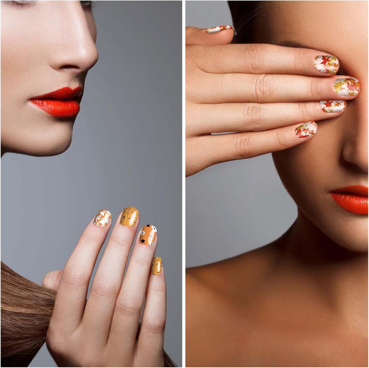 DANNEASY 16 Sheets Fall and Halloween Nail Wraps Holiday Nail Polish Stickers for Women Self Adhesive Nail Polish Strips Gel Nail Strips Fingernail Stickers with Nail File, Cuticle Stick