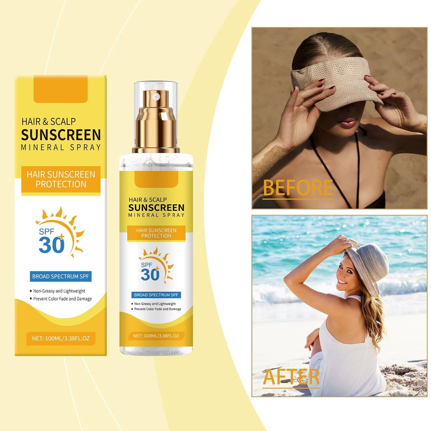 2PCS Ultimate Hair & Scalp Sunscreen Spray SPF 30, UV Protection for Scalp and Hair, Lightweight Breathable, Beach & Pool Essentials, for All Hair Colors and Types