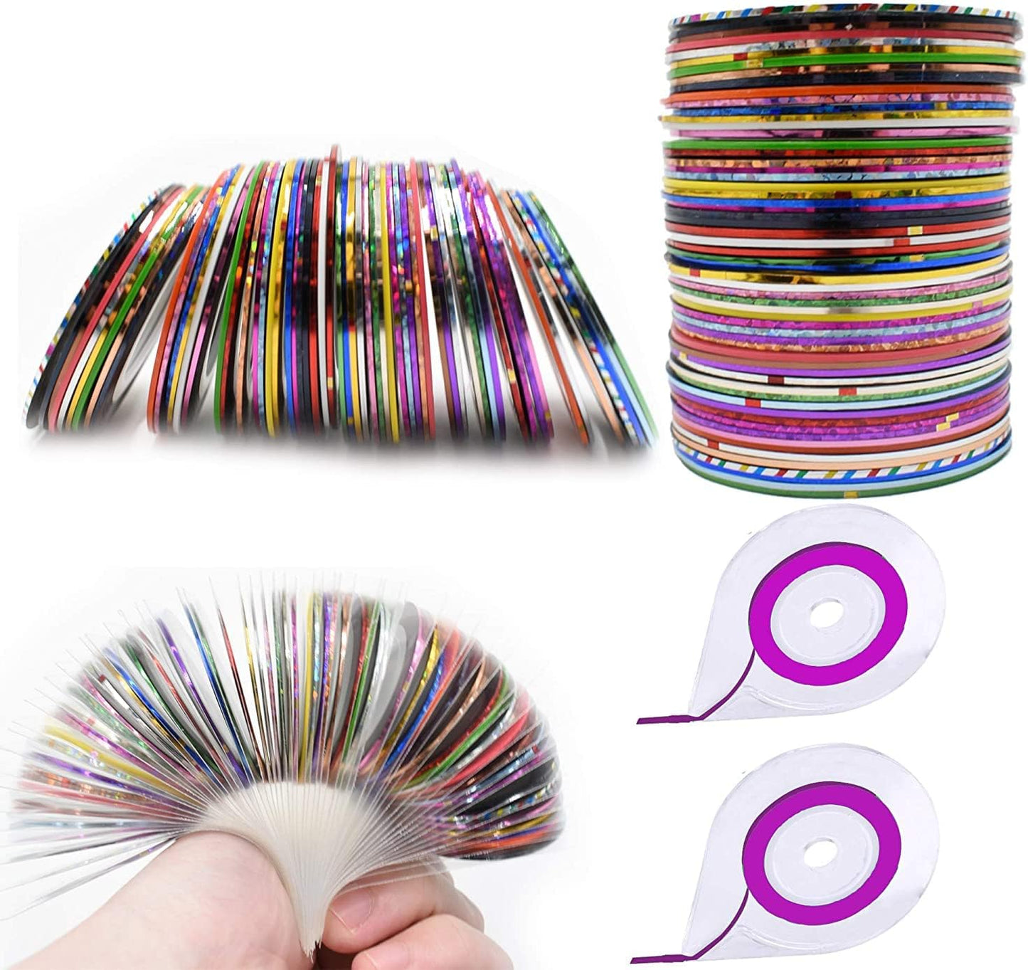 60 Colors Nail Striping Tape Line 2 Pieces Nail Tape Dispensers Free Tape Roller Dispenser Striping Tape Line Nail Art Decoration Stickers Nail Art Decoration Sticker DIY Nail Tip