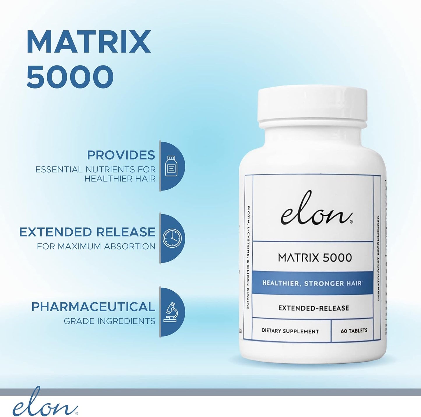 Elon Matrix 5000 - Biotin 5000mcg Vitamins for Hair Growth w/Extended Release - Promotes Healthy & Strong Hair - Pack of 3 (180 Day Supply)