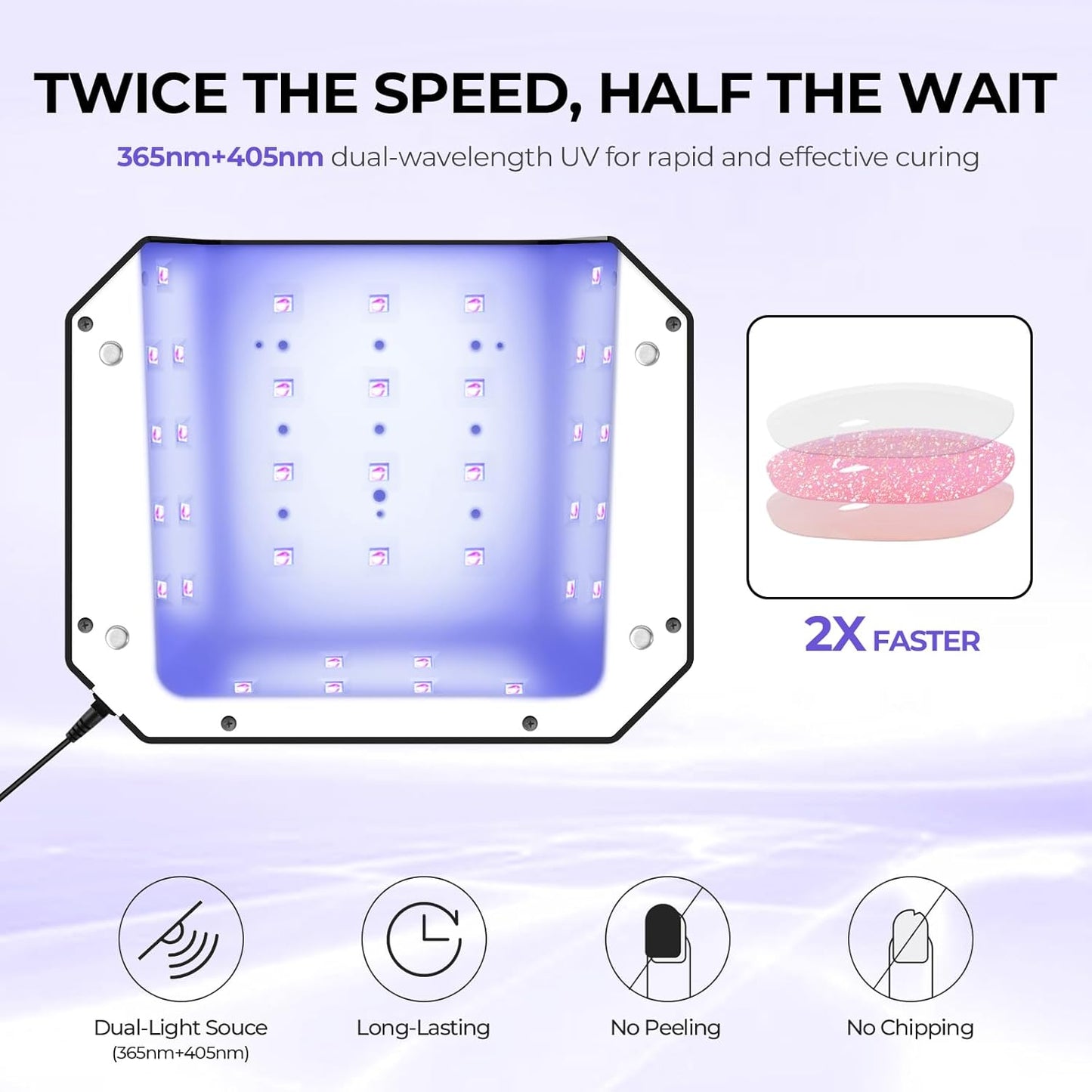 Lavinda 54W UV LED Nail Lamp – Plug-in Gel Nail Light with LCD Display, 4 Timers, Auto Sensor, Dual Wavelength, Nail Dryer for Home & Salon – Black