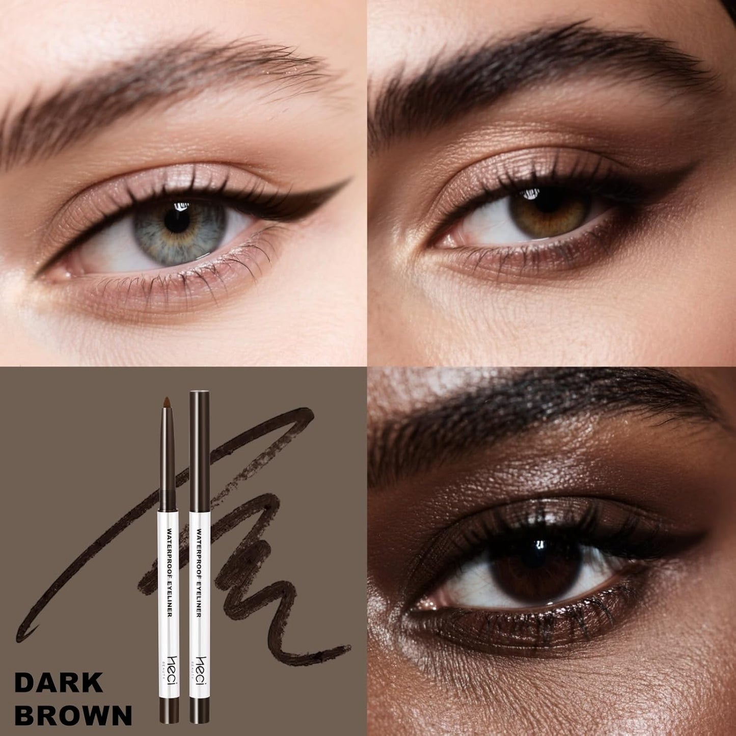Mechanical Gel Eyeliner Pencil with a High-Pigment, Waterproof & Smudge-resistant, Glide Tip Eye Makeup with Up to 24HR Wear, Waterline Eye Liner with Built-in Sharpener (Dark brown)