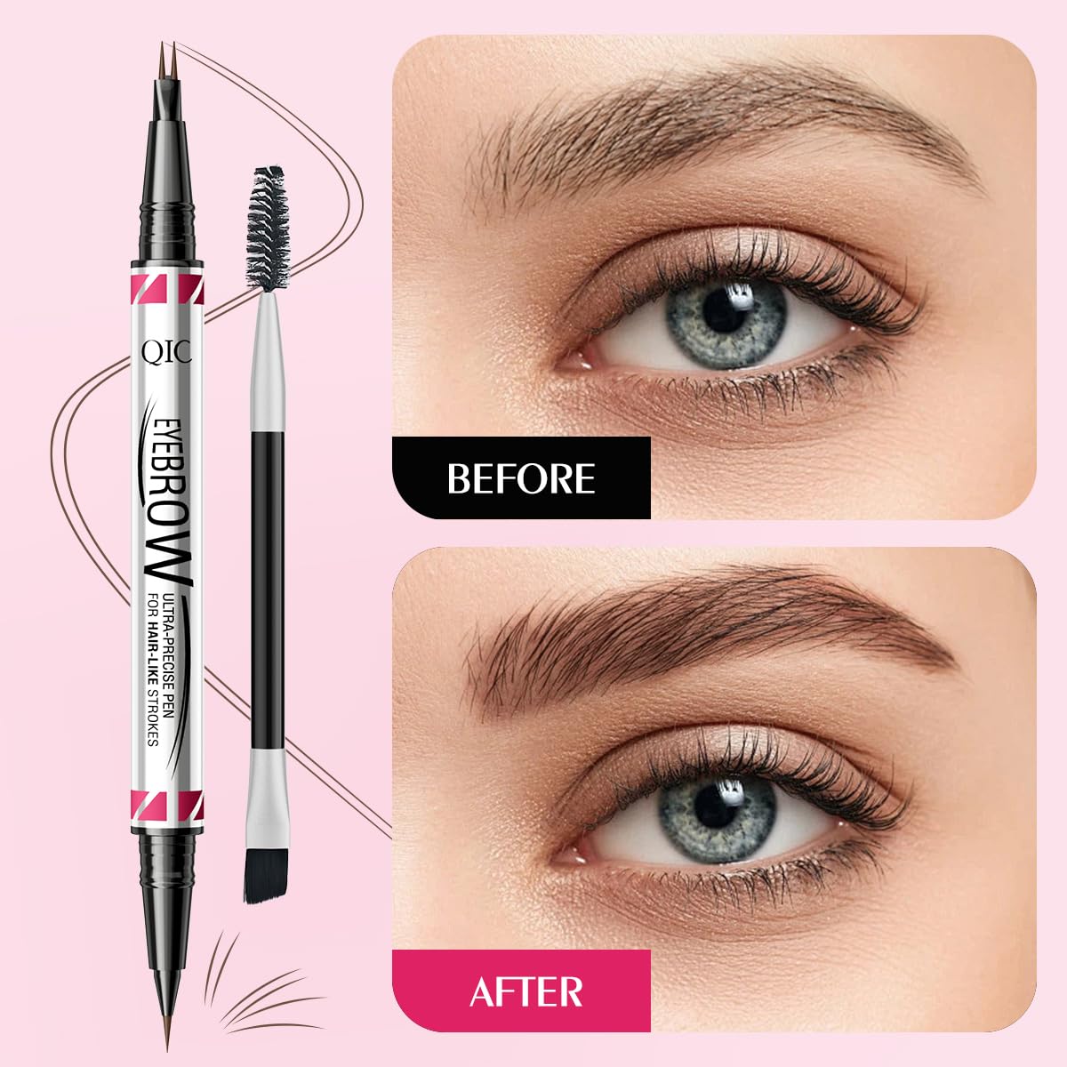 Eyebrow Pencils for Women, 2-in-1 Dual-Ended Microblading Eyebrow Pencil Waterproof with 2 Fork Tip and Spoolie Brush for Hair-Like Natural Brows Eyebrow pen, Non-Dry, Last All-Day (Black Brown)