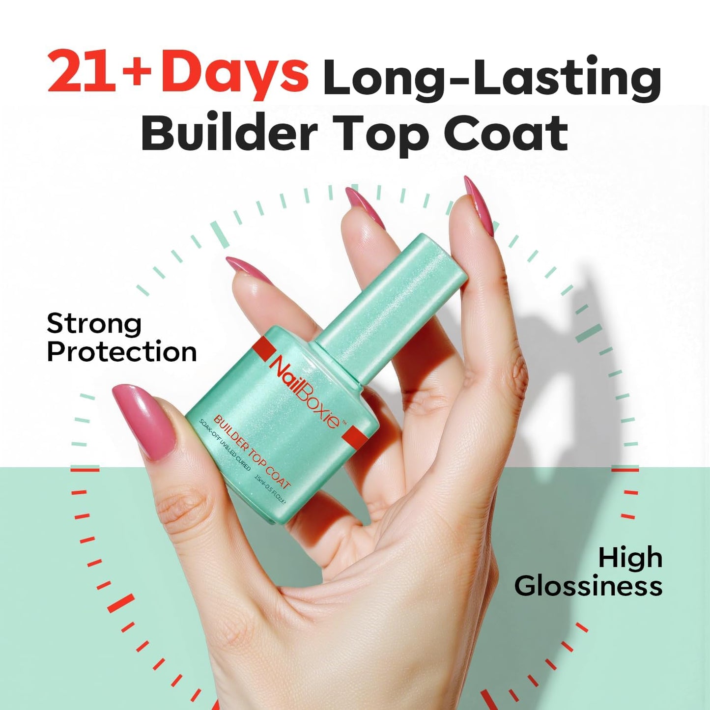 modelones Nail Builder Gel Top Coat, 2-in-One Clear Builder for Nails, LED Lamp Cured Top Coat Strengthener Glue Gel Polish in a Bottle for DIY Home Salon Gifts, 15ML
