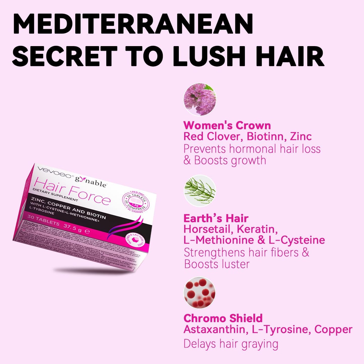 Hair Growth Supplement for Women,DHT Blocker with Biotin Amino Acid Blend,Red Clover,Female Hormone Balance for Hair Growth,Gluten-Free,Lactose-Free,1 Per Day, 30 Tablets, 1 Month Supply