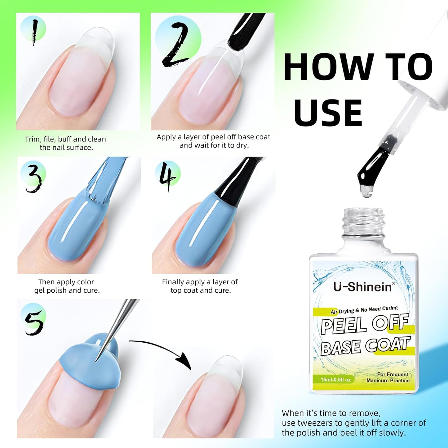 Peel Off Base Coat, 15ml Ready for Takeoff, Clear Peelabel Base Coat Gel for Gel Nail Polish Nail Practice Beginners UV/LED need