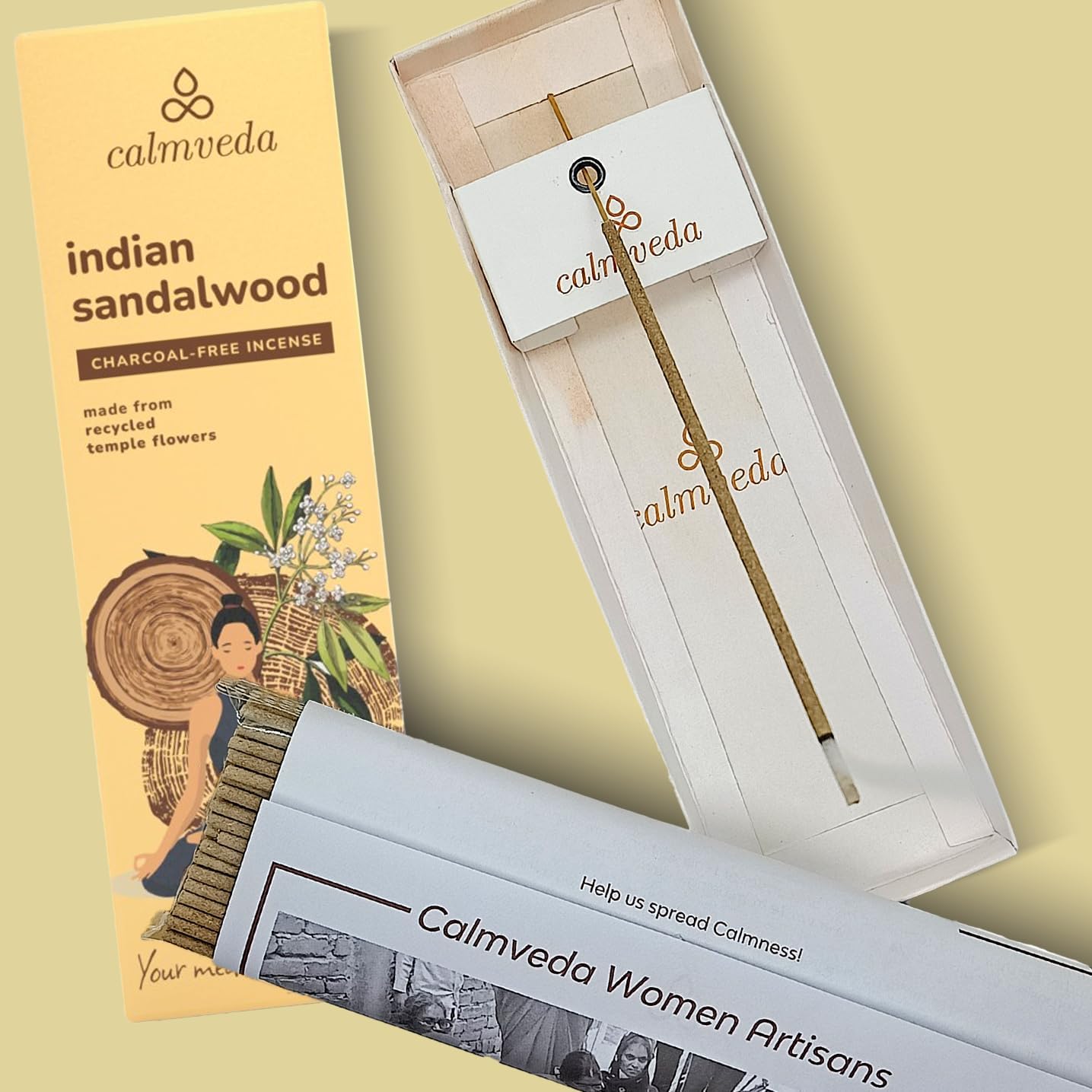 Indian Sandalwood Incense Sticks - 80 Sticks, Charcoal Free, Upcycled Flowers, All Natural, Non Toxic, Meditation & Stress Relief