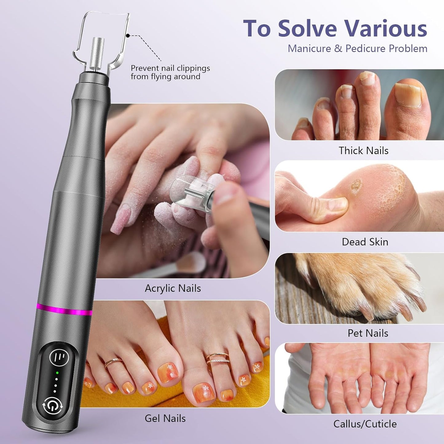 Cordless Nail Drill Electric Rechargeable File Kit, Professional Efile Acrylic Gel Nail Polish Remover Pedicure Manicure Machine Portable Set with 11 Bits 56 Sanding Bands for Salon Home Gray