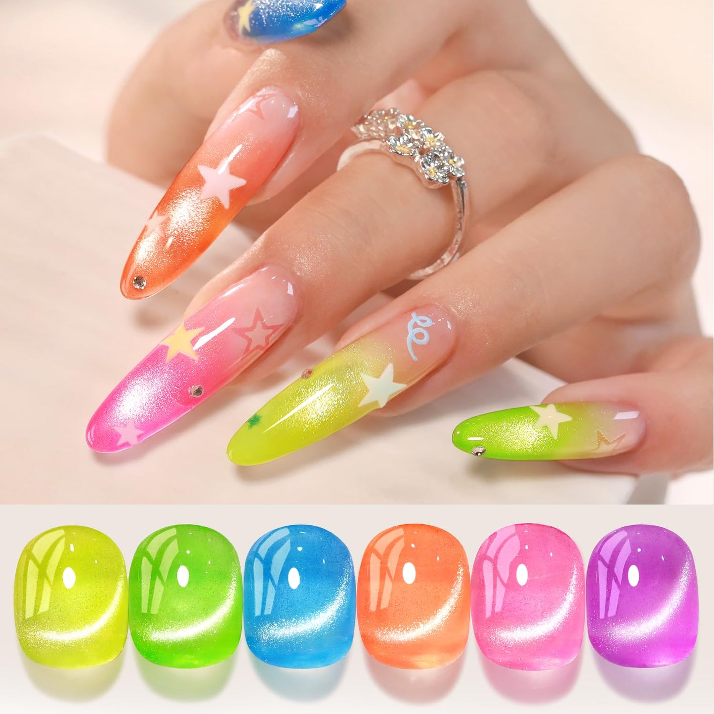 Double Rhythm 6 Colors Cat Eye Gel Polish Set Shimmer Glitter with Magnet Holographic Reflective Magnetic UV Nail Art Kit (6-Kit-53)