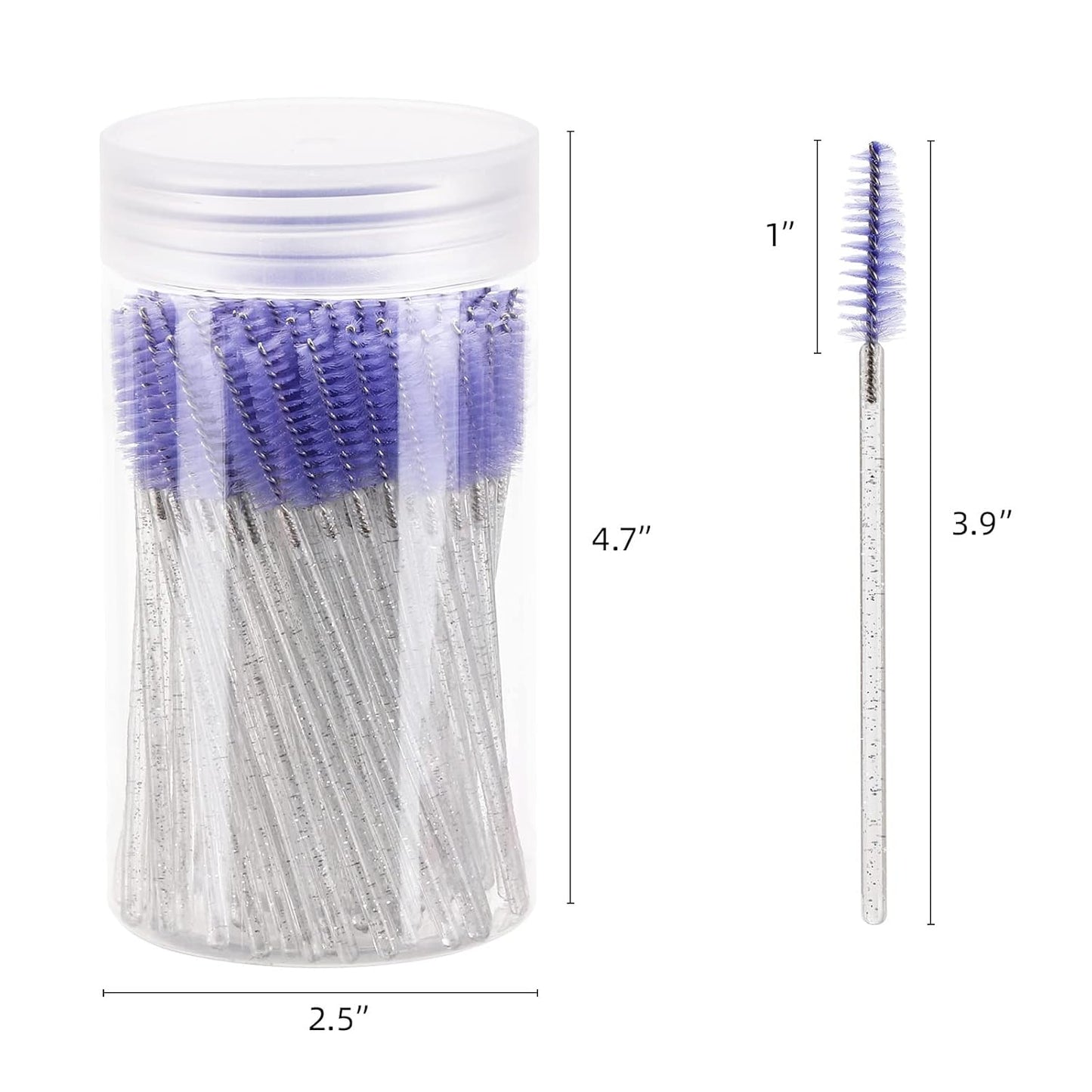 100 Pcs Disposable Mascara Wands, Lash Brushes with Container, Crystal Eyebrow Spoolies Brush for Eyelash Extensions (Purple)