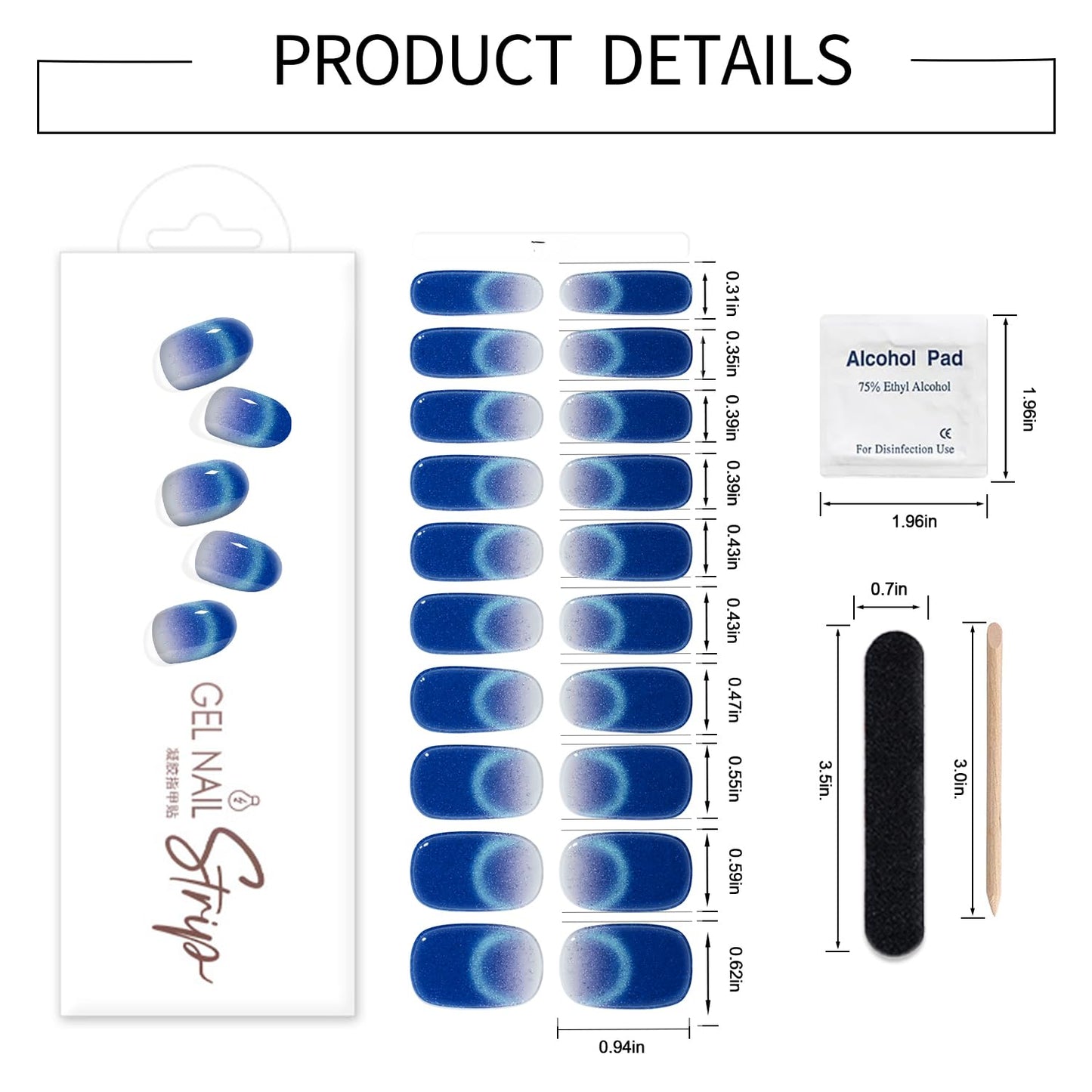 WOKOTO 1 Sheet Semi Cured Gel Nail Strips With Wood Stick, Nail File & Prepared Pads, 20 Tips Cat Eye French Semi Cured Nail Polish Strips, Harden With UV Light Gel Nail Wraps Stickers For Women