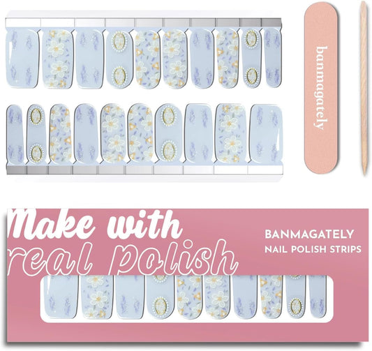 Nail Polish Strips, 20Pcs Salon Quality Gel Nail Stickers, Easy Long Lasting Wraps for Short Nails no UV Light Needed (Rainy Sky)