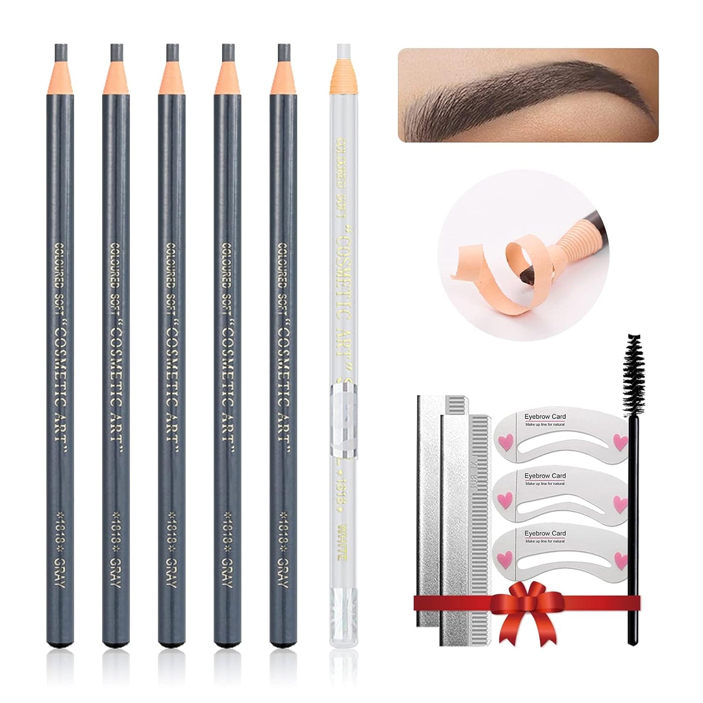 Waterproof Eye-Brows Pen-cil Set, Pull Cord Peel-off Eyebrow Pencil Microblading Eyebrow Pen Supplies Kit, White Eye-Liner Pencil and Eyebrows Tool Tattoo Makeup For Marking (5+1 Gray)