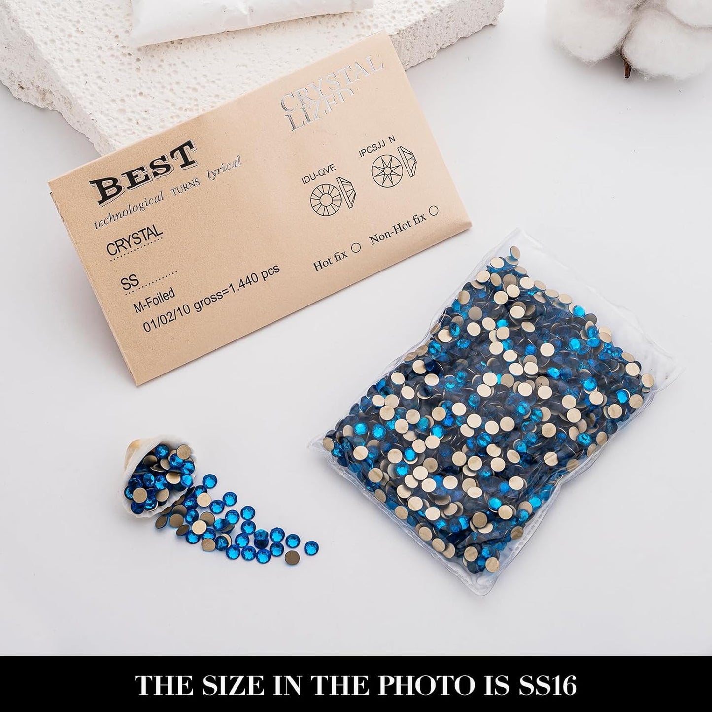 Novani Capri Blue Rhinestones 1440pcs Flat Back Round Rhinestone Style 2088 Sparkly Crystal Gemstones for Nail Art and Crafting SS16,3.8-4.0mm