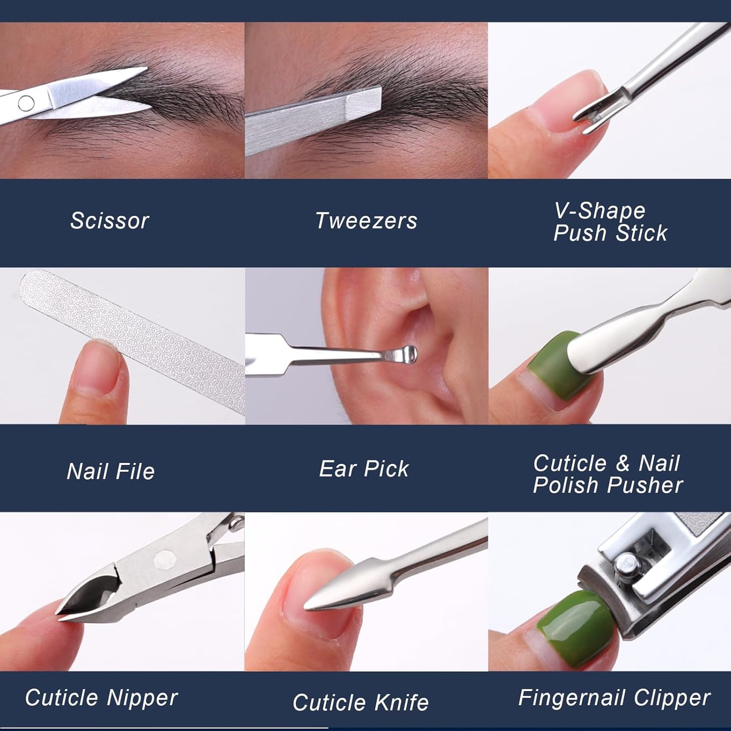 Manicure Kit, FAMILIFE Professional Manicure Set Nail Kit, 11 in 1 Stainless Steel Nail Clippers Set for Men Pedicure Kit, Men Grooming Kit with Portable Blue Leather Travel Case Luxury Gifts for Him