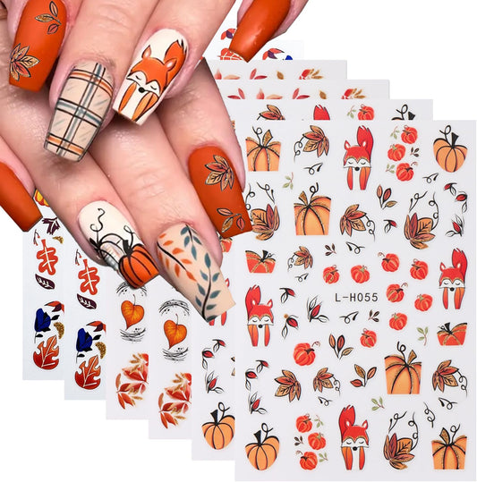 Fall Nail Stickers Maple Leaves Nail Decals Self Adhesive Nail Art Stickers Orange Fallen Leaves Pumpkin Bronzing Design Glitter Thanksgiving Nails Sticker for Nails Art for Women Decor Manicure