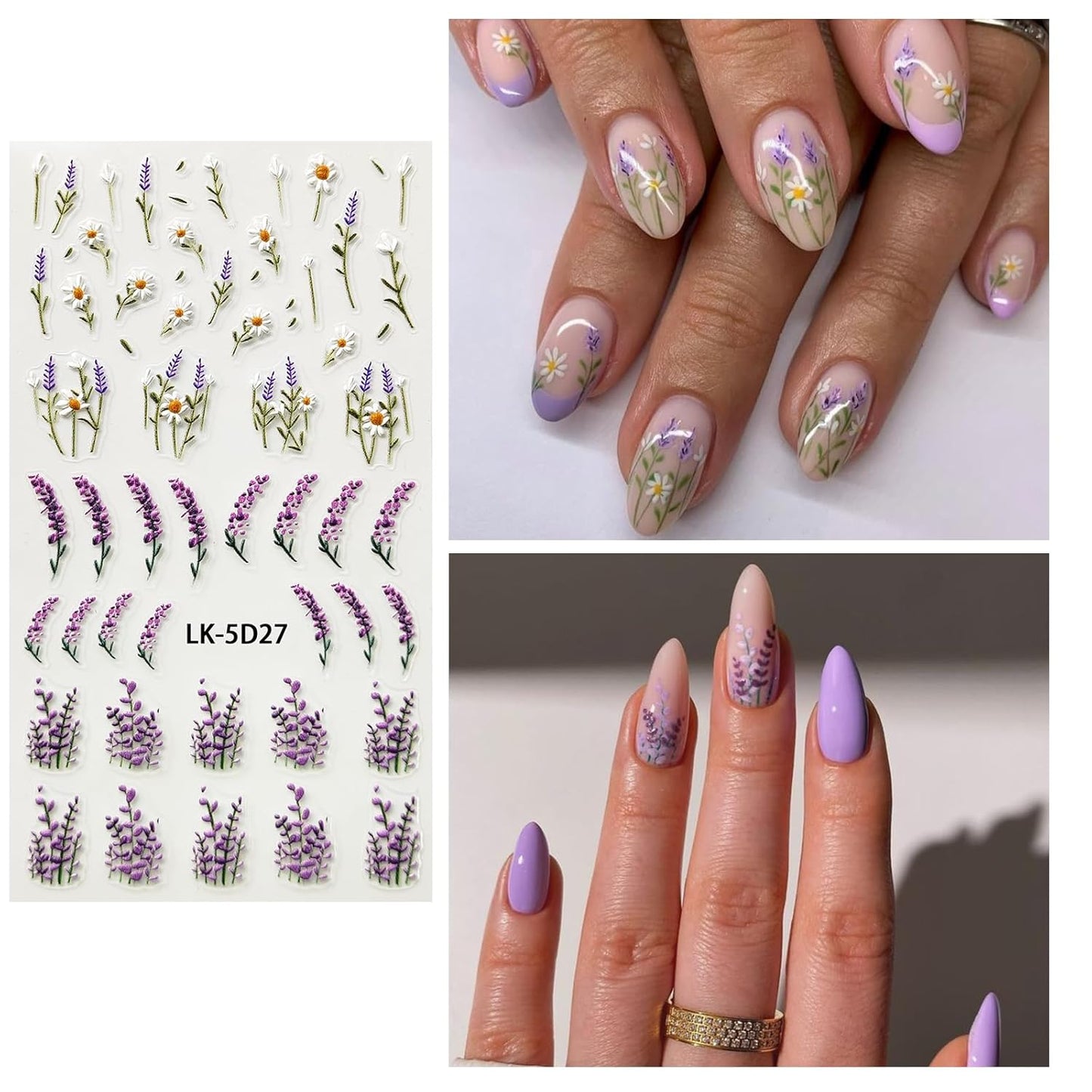 Flower Nail Art Stickers 5D Embossed Flower Nail Decals Spring Summer Pink Flowers Nails Design 3D Self-Adhesive Accessories for Women Nails DIY Decoration(6 Sheets)