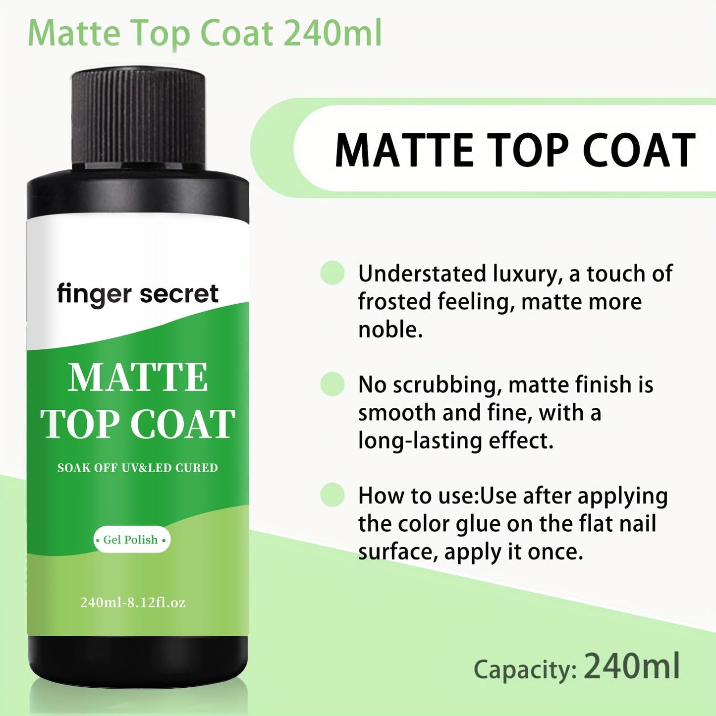 240ml/8floz Matte Top Coat for Gel Nail Polish,Fashion Matte Nail Polish,Nail Supplies for DIY in Salon or Home Use.