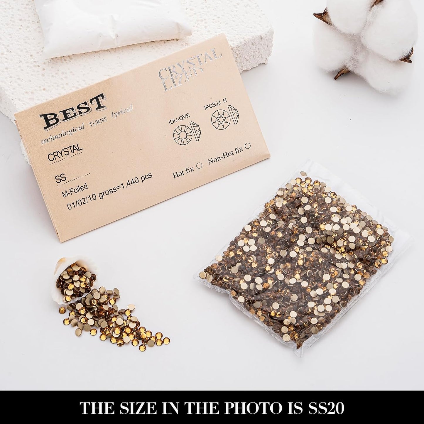 Novani Topaz Rhinestones 1440pcs Flat Back Round Rhinestone Style 2088 Sparkly Crystal Gemstones for Nail Art and Crafting SS20,4.6-4.8mm