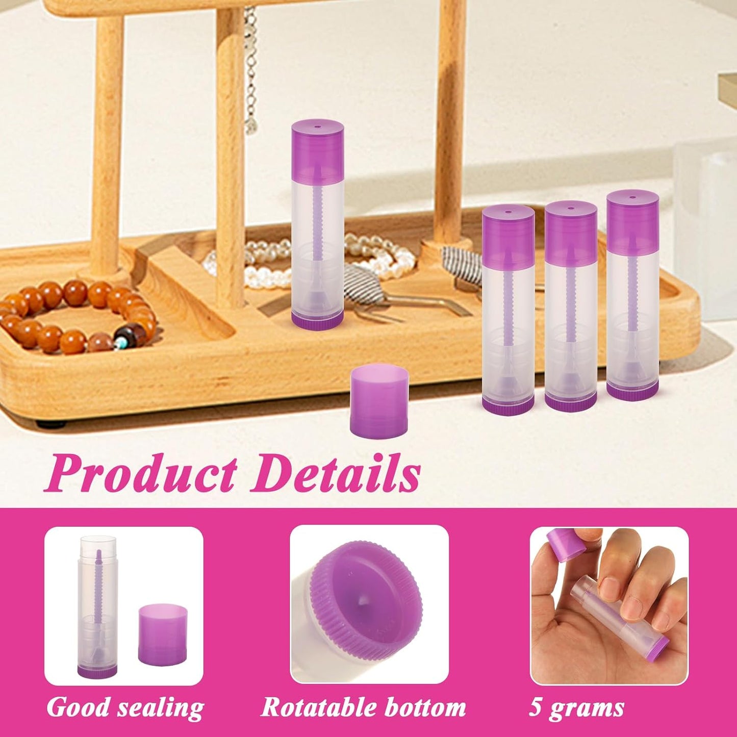 200Pack Plastic Lip Balm Tubes 5ml/5g Purple Lip Balm Containers, Chapstick Tubes Empty with Filling Tray and Spatula, Rotating Type Refill Lip with Cap for DIY Make Up Lip Balm