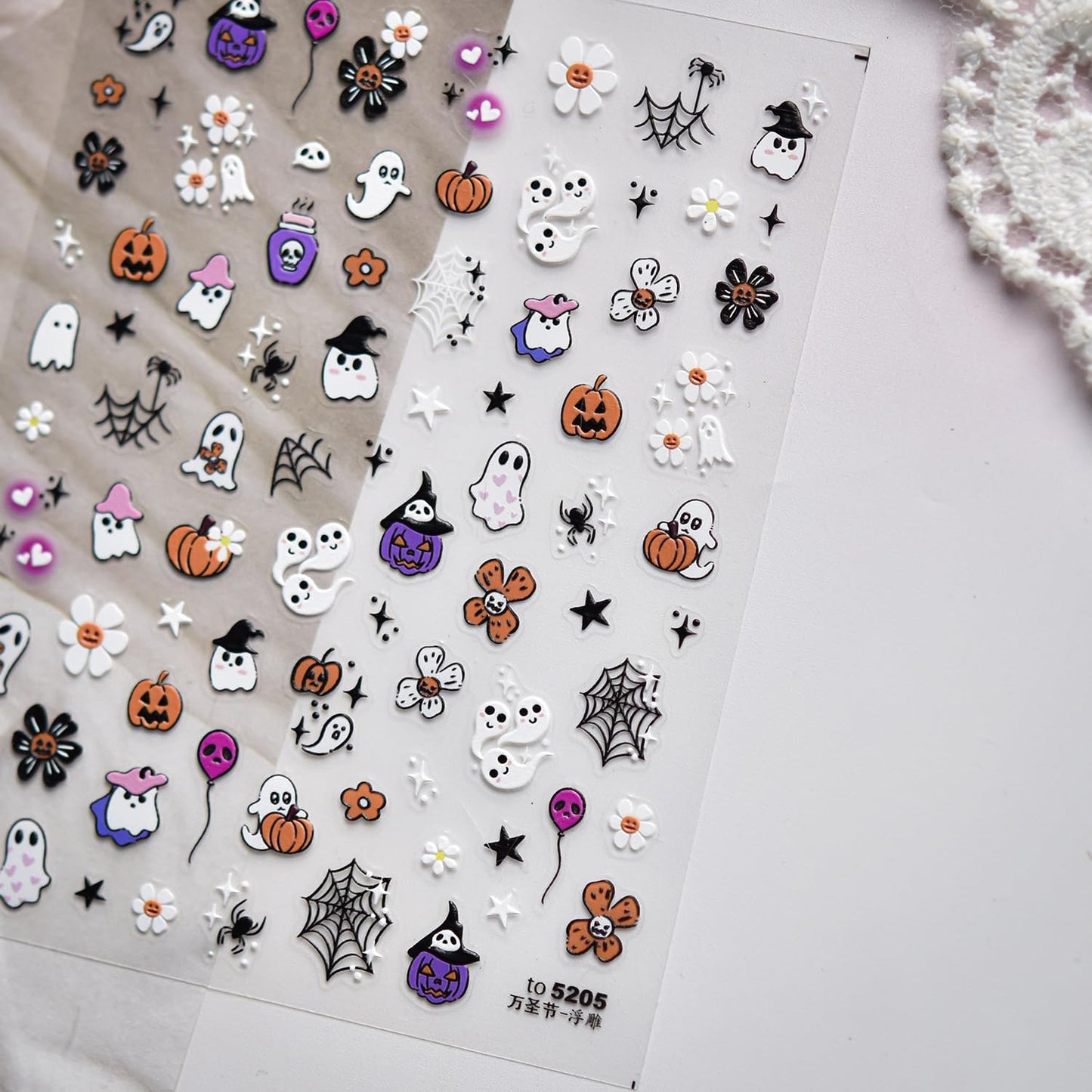 Halloween Ghost Nail Stickers 5D Embossed Halloween Nail Decals for Nail Art Designs Self Adhesive Cute Pumpkin Spider Nail Art Stickers Flower Nails Supplies for Women Nail Manicure