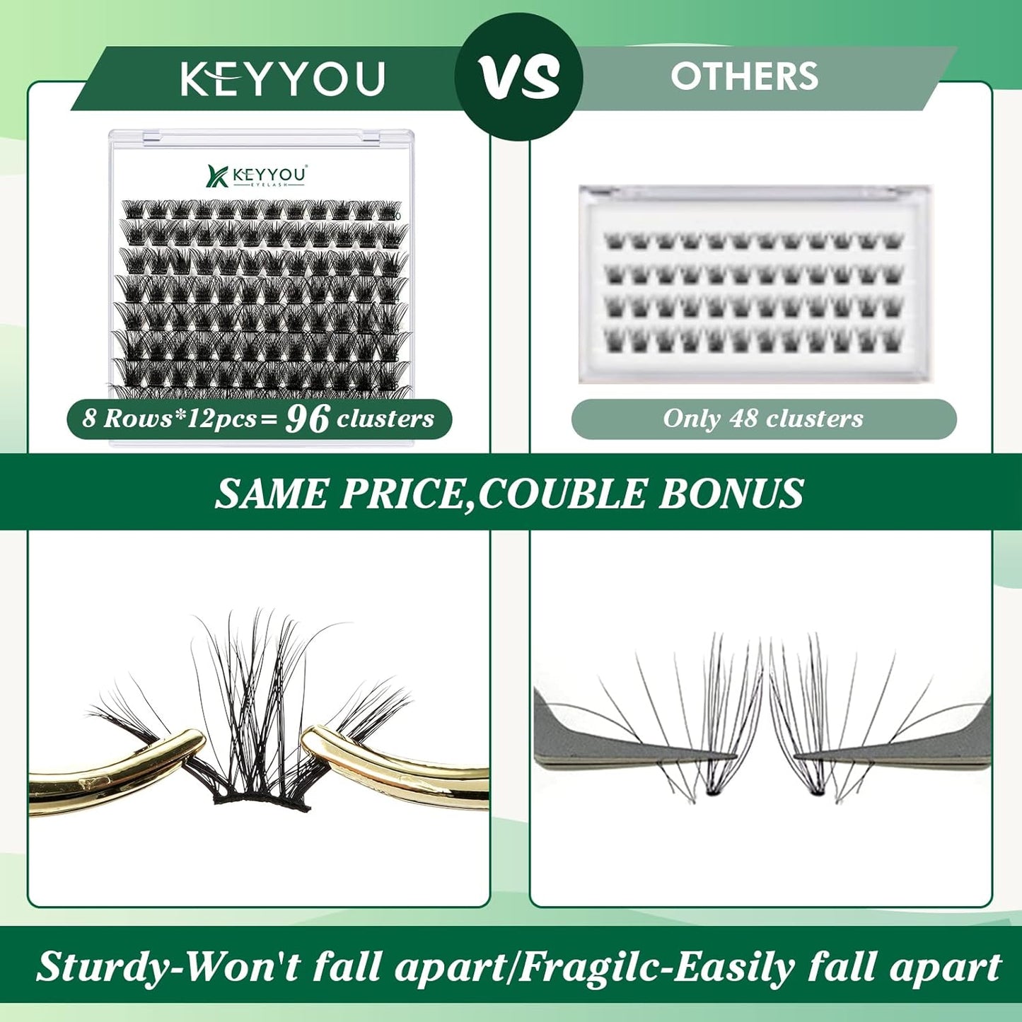 Lash Clusters 96pcs Individual Lashes Y03 D Curl 12mm Cluster Lashes KEYYOU Volume Wispy Lash Extension Soft&Comfortable Easy DIY at Home(Y03 D-12mm)