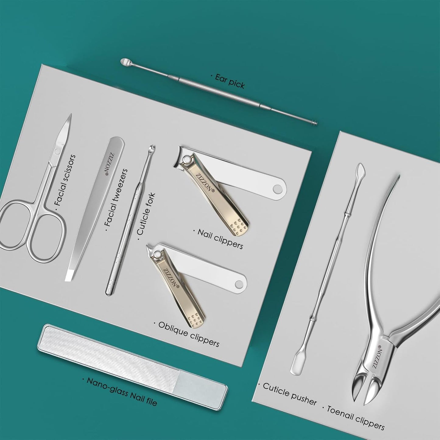 ZIZZON Manicure Set Professional Stainless Steel Toenail and Fingernail Clippers Set 9 in1 Pedicure and Grooming kit with Travel Case (Black)