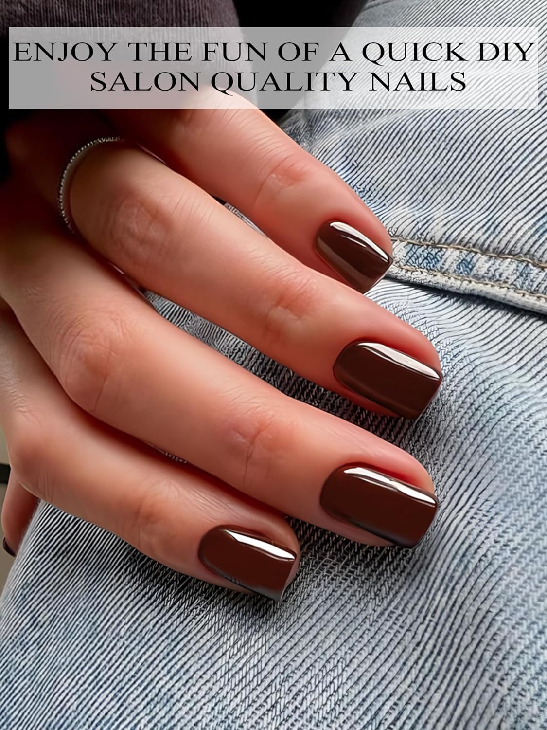 EBANKU 24Pcs Semi-Cured Gel Nail Strips,Chocolate Nail Sticker, Lasting Waterproof Full Wraps Stickers for Salon Manicures, Perfect for Women, Girl with Nails File and Nails Stick