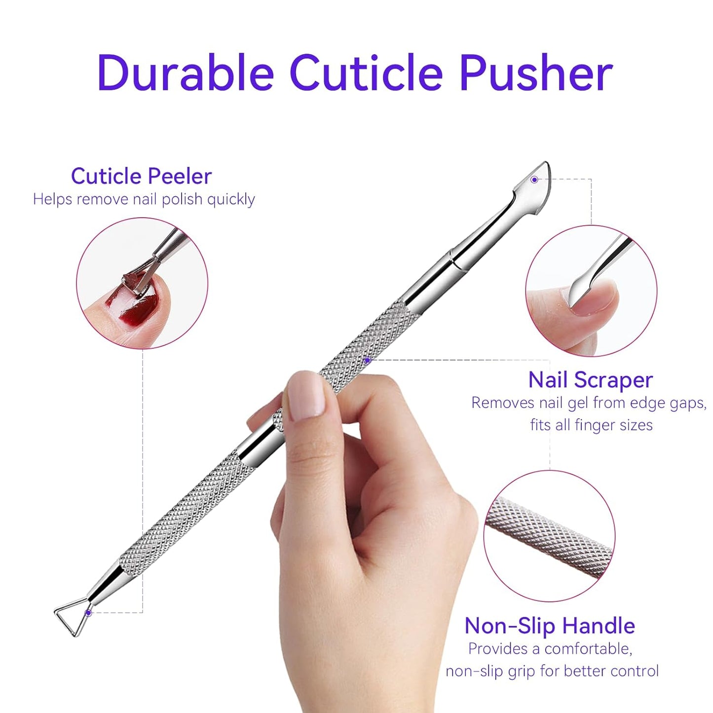 Makartt Nail Clips to Remove Gel Polish, with Double Ended Metal Cuticle Pusher, 20 Pcs Plastic Resuable Finger and Toe Nail Soak Off Clips for Removal Acrylic Art Nail Polish Remover Cap Clip