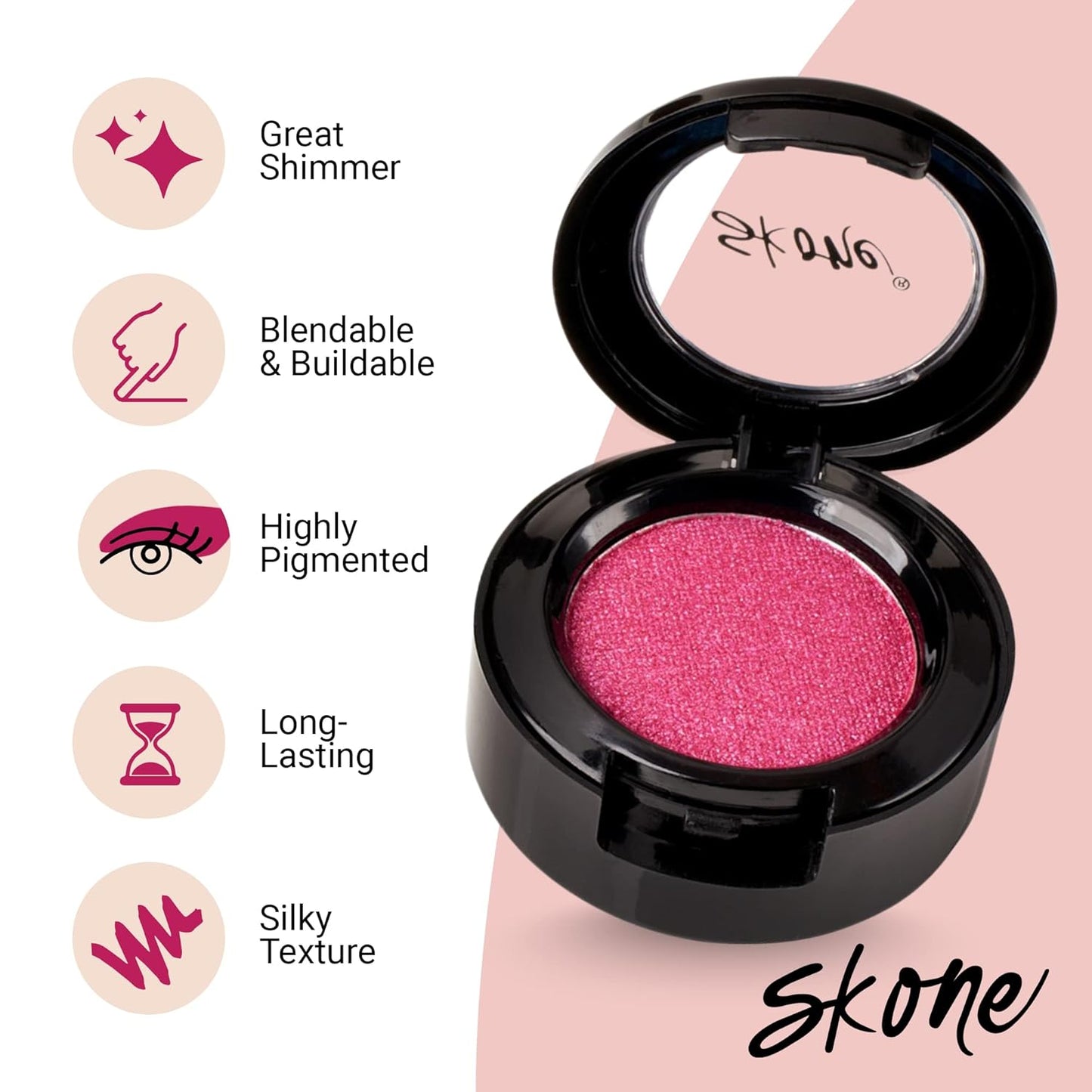 Skone Cosmetics Gems Eye Shadow, Highly Pigmented, Longwear Eye Makeup, Single Eyeshadow with Pro Shimmery Finish - Ultra-Blendable, Slightly Shimmer Shades - PinkEyeshadow - Strawberries