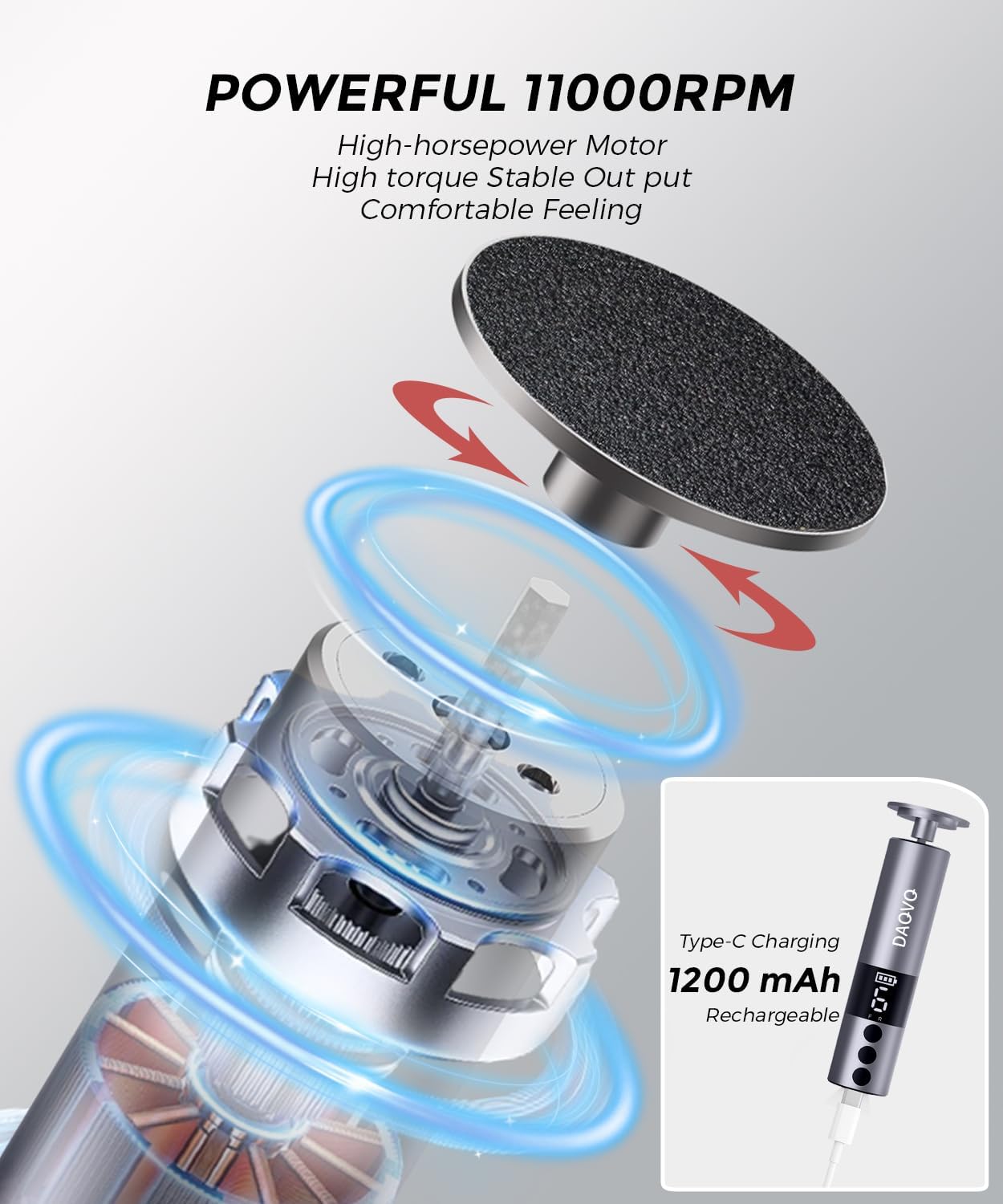 Electric Foot Callus Remover with Nano-Glass Head & 60pcs Sandpaper Discs(3 Sizes),2 in 1 Cordless Aluminum Callus Remover for Feet and Nail Care,Adjustable Speed Pedicure Tools for Dead Skin-Grey