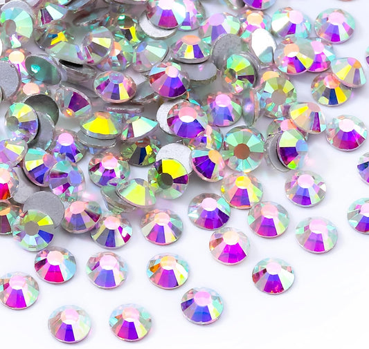 Crystal AB Flatback Rhinestones, Glass Rhinestones for Nail Art and Craft, Glue Fix, Loose Crystal Gemstones(Crystal AB, SS12, 1440pcs, 2.9-3.0mm)