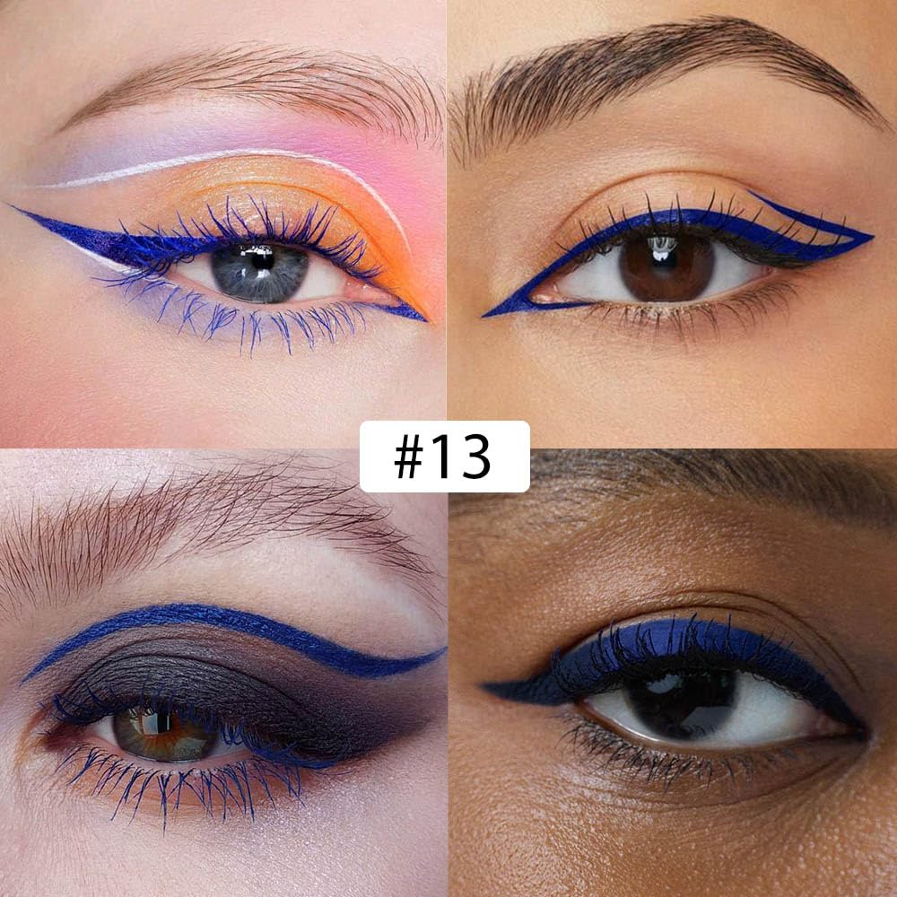 evpct 1Pcs Dark Blue Liquid Eyeliner Waterproof Dark Blue Eye Liners for Women, Eyes Wing Eyeliner Stamps Shapes Colored Eyeliner delineador de ojos a prueba de agua contra el agua blanco para ojos
